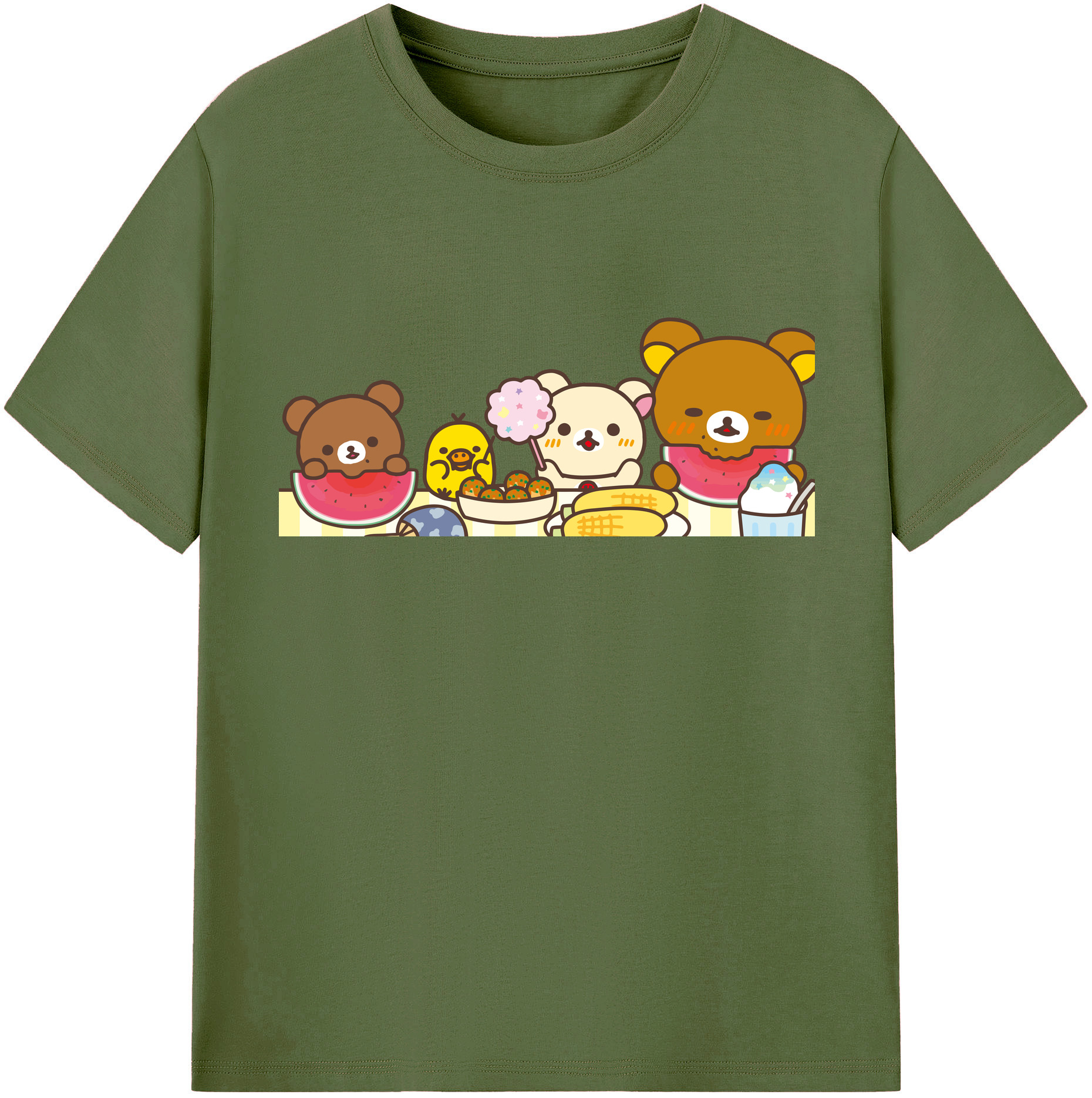 （画像用） リラックマ リラックマ キイロイトリ Rilakkuma Korilakkuma Kiiroitori 綿100％半袖Tシャツ（フロントプリント）